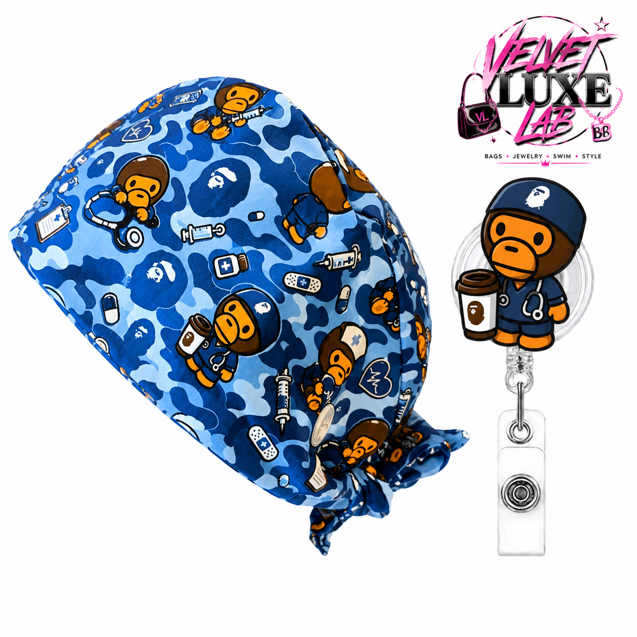 Chic Cute Scrub Cap + Badge Reel Set