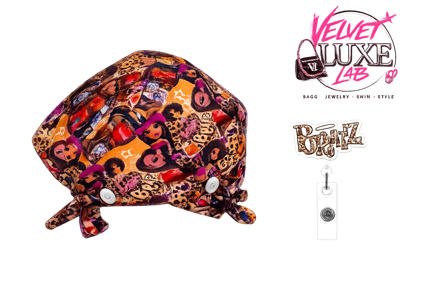 Doll Energy Scrub  Cap + Badge Reel set