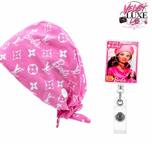 Just a girl Scrub Cap + Badge Reel set