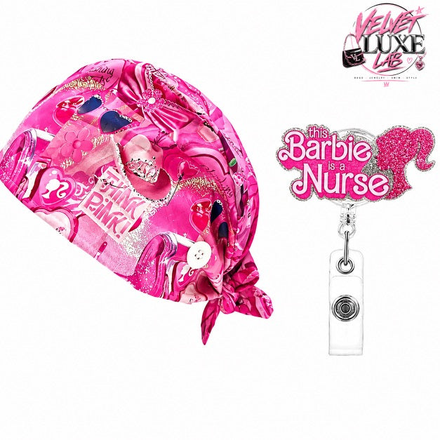 Just a girl Scrub Cap + Badge Reel set