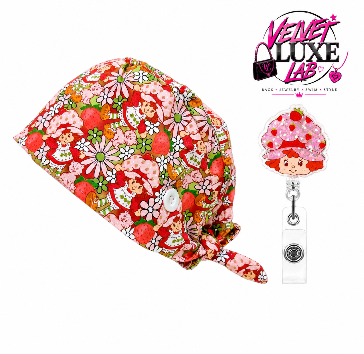 Blossom Berrys scrub Cap + Badge Reel set